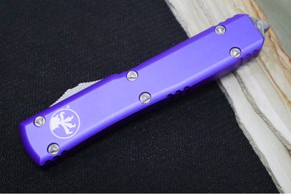 Microtech Ultratech OTF - Apocalyptic Finish / Dagger Blade / Purple Aluminum Handle 122-10APPU