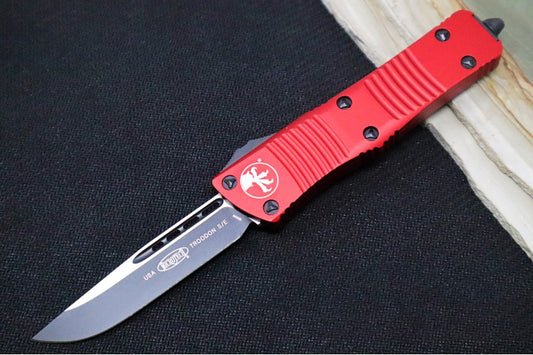 Microtech Troodon OTF - Single Edge / Black Blade / Red Anodized Aluminum Handle 139-1RD