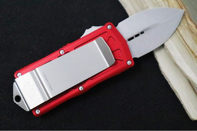 Microtech Exocet OTF - Dagger Blade / Stonewash Finish / Red Anodized Aluminum Handle 157-10RD