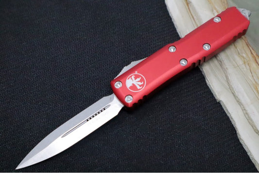 Microtech UTX-85 OTF - Dagger Style / Stonewash Blade / Red Anodized Aluminum - 232-10RD
