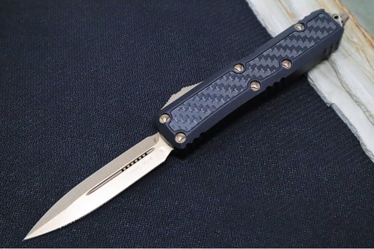 Microtech Daytona OTF - Double Edge / Bronzed Finish / Black Anodized Aluminum Handle with Carbon Fiber 126-13CFIS