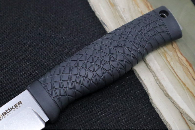 Boker Bronco Bushcraft Fixed Blade - Black TPE Handle / CPM-3V Steel / Satin Drop Point Blade 121504