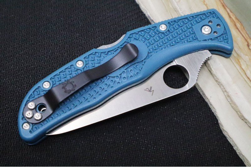 Spyderco Endela - Serrated Leaf Shape Blade / K390 Steel / Blue FRN Handle C243FSK390