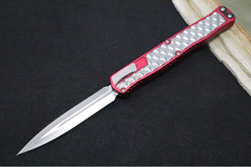 Heretic Knives Cleric II OTF - Stonewash Finish / Dagger Blade / Red Anodized Handle & Stainless Steel Inlay / CPM-Magnacut Steel