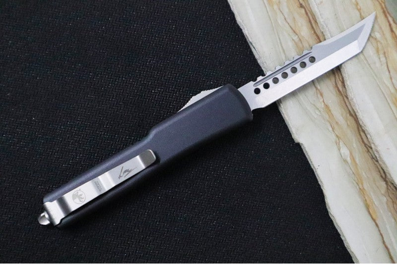 Microtech UTX-70 Signature Series OTF - Hellhound Blade / Stonewash Finish / Black Anodized Aluminum Handle - 419-10S