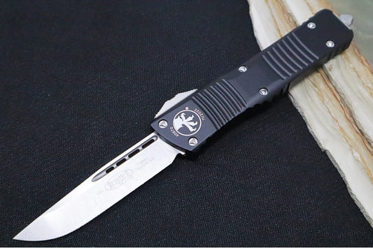 Microtech Combat Troodon OTF - Single Edge Blade / Stonewash Finish / Black Aluminum Handle- 143-10