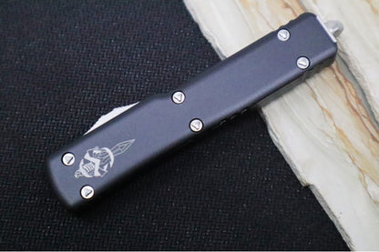 Microtech UTX-70 OTF - Warhound Blade / Stonewash Finish / Black Anodized Aluminum Handle 419W-10S