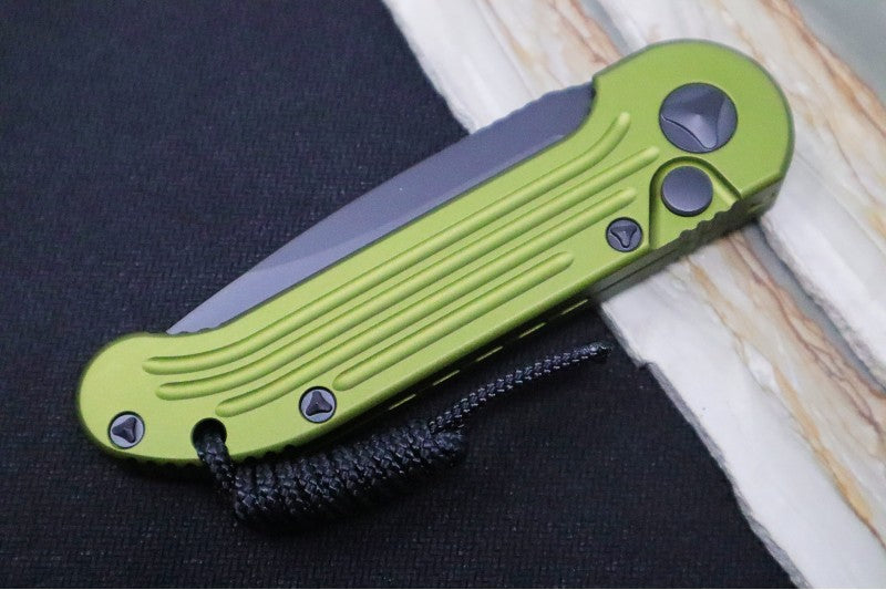 Microtech L.U.D.T - Green Handle / Black Plain Edge Blade - Automatic Knife