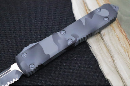Microtech Ultratech Signature Series Step Side OTF - Single Edge Style with Partial Serrate / Urban Camo Blade / Urban Camo Coated Handle 121-2UCS