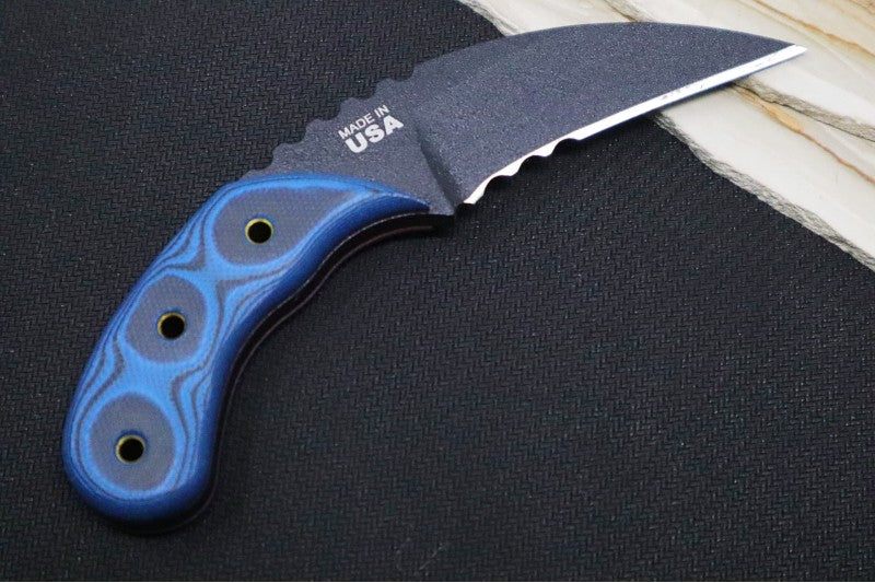 Tops Devil's Claw - 1095 Steel / Black & Blue G-10 Handle / Black Kydex Sheath DEVCL-01 - Northwest Knives