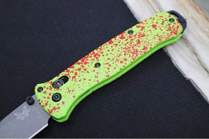 Benchmade 537GY-1 Bailout Custom "Zombie Hunter" - Neon Green and Blood Splatter Cerakote Aluminum Handle / M4 Tanto Blade