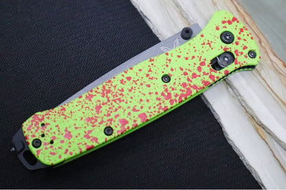 Benchmade 537GY-1 Bailout Custom "Zombie Hunter" - Neon Green and Blood Splatter Cerakote Aluminum Handle / M4 Tanto Blade