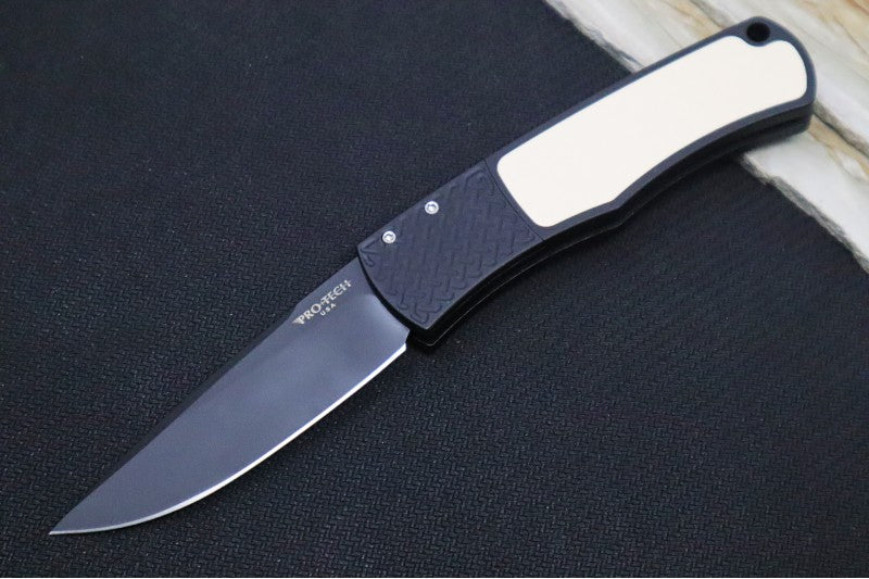 Pro Tech "Whiskers" Auto - Black Aluminum Handle & Ivory Micarta Inlay / Black Finish / 154-CM Steel / Drop Point Blade BR-1.52 - Northwest Knives