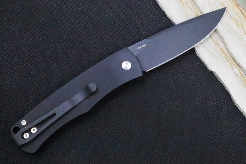 Pro Tech "Whiskers" Auto - Black Aluminum Handle & Ivory Micarta Inlay / Black Finish / 154-CM Steel / Drop Point Blade BR-1.52