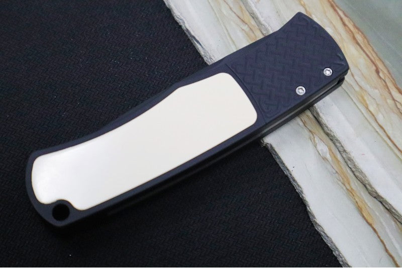 Pro Tech "Whiskers" Auto - Black Aluminum Handle & Ivory Micarta Inlay / Black Finish / 154-CM Steel / Drop Point Blade BR-1.52