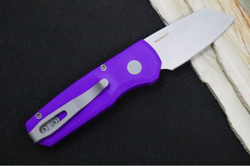 Pro Tech Runt Auto - Purple Aluminum Handle / Stonewashed Reverse Tanto Blade / Magnacut Steel R5401-Purple