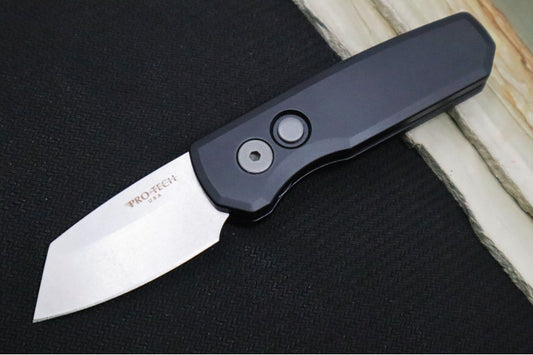 Pro Tech Runt Auto - Black Aluminum Handle / Stonewashed Reverse Tanto Blade / Magnacut Steel R5401