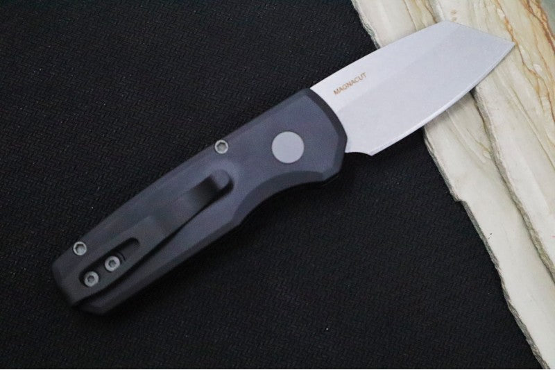 Pro Tech Runt Auto - Black Aluminum Handle / Stonewashed Reverse Tanto Blade / Magnacut Steel R5401