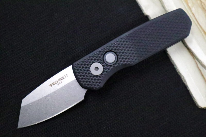 Pro Tech Runt Auto - Black Textured Aluminum Handle / Stonewashed Reverse Tanto Blade / Magnacut Steel R5405 - Northwest Knives