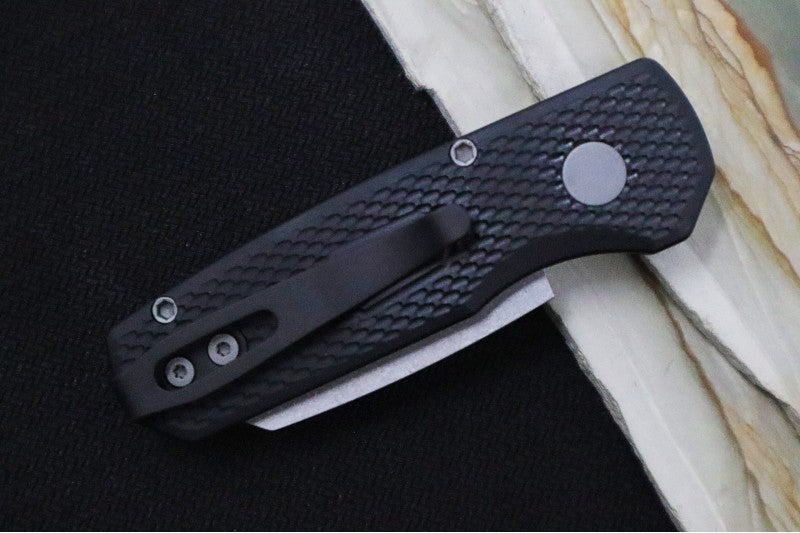 Pro Tech Runt Auto - Black Textured Aluminum Handle / Stonewashed Reverse Tanto Blade / Magnacut Steel R5405