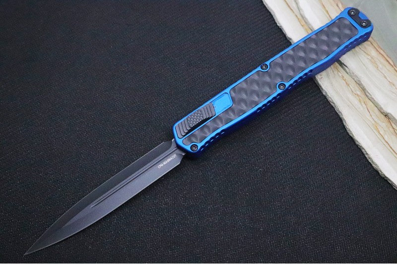 Heretic Knives Cleric II OTF - Black Finish / Dagger Blade / Blue Anodized Handle & Black Stainless Steel Inlay / CPM-Magnacut Steel