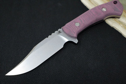 Rick Hinderer Knives Ranch Bowie -  Stonewashed CPM-3V Blade / Burgundy Micarta Handle / Brown Leather Sheath