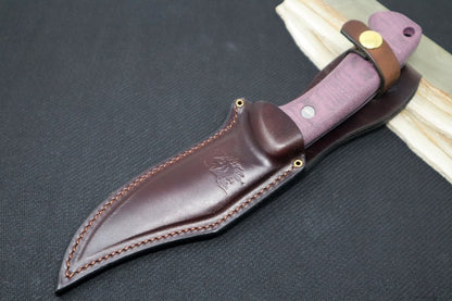 Rick Hinderer Knives Ranch Bowie -  Stonewashed CPM-3V Blade / Burgundy Micarta Handle / Brown Leather Sheath