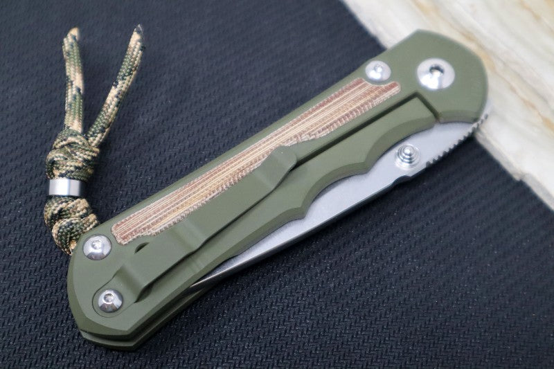 Chris Reeve Knives Large Inkosi NWK Exclusive - Drop Point Blade / CPM-S45VN / OD Green Cerakote Handle / Natural Micarta / Camo Lanyard with Bead LIN-1148