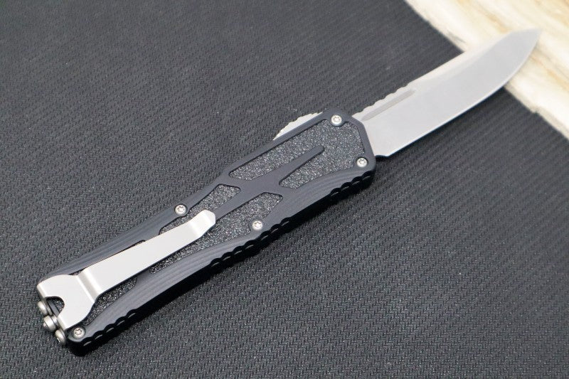 Heretic Knives Colossus OTF - Stonewash Magnacut Drop Point Blade / Black Anodized Handle w/ Integrated Grip Tape H039-2A