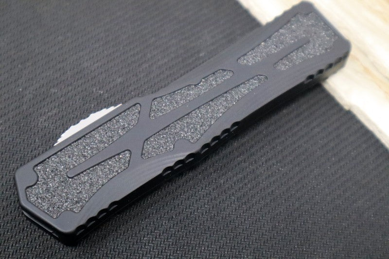 Heretic Knives Colossus OTF - Stonewash Magnacut Drop Point Blade / Black Anodized Handle w/ Integrated Grip Tape H039-2A
