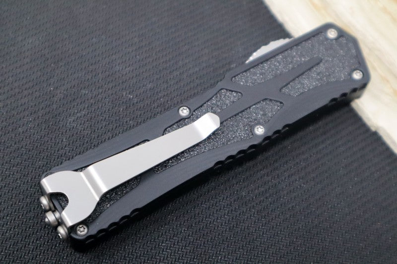 Heretic Knives Colossus OTF - Stonewash Magnacut Drop Point Blade / Black Anodized Handle w/ Integrated Grip Tape H039-2A - Northwest Knives