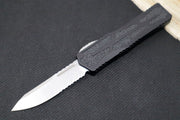 Heretic Knives Colossus OTF - Stonewash Magnacut Serrated Drop Point Blade / Black Anodized Handle w/ Integrated Grip Tape H039-2B - Northwest Knives
