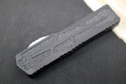 Heretic Knives Colossus OTF - Stonewash Magnacut Serrated Drop Point Blade / Black Anodized Handle w/ Integrated Grip Tape H039-2B - Northwest Knives