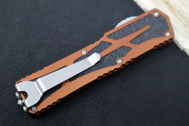 Heretic Knives Colossus OTF - Stonewash Magnacut Serrated Drop Point Blade / Rootbeer Anodized Handle w/ Integrated Grip Tape H039-2B-RB