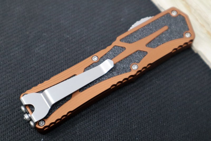 Heretic Knives Colossus OTF - Stonewash Magnacut Drop Point Blade / Rootbeer Anodized Handle w/ Integrated Grip Tape H039-2A-RB - Northwest Knives