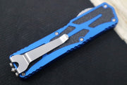 Heretic Knives Colossus OTF - Stonewash Magnacut Drop Point Blade / Blue Anodized Handle w/ Integrated Grip Tape H039-2A-BLU - Northwest Knives