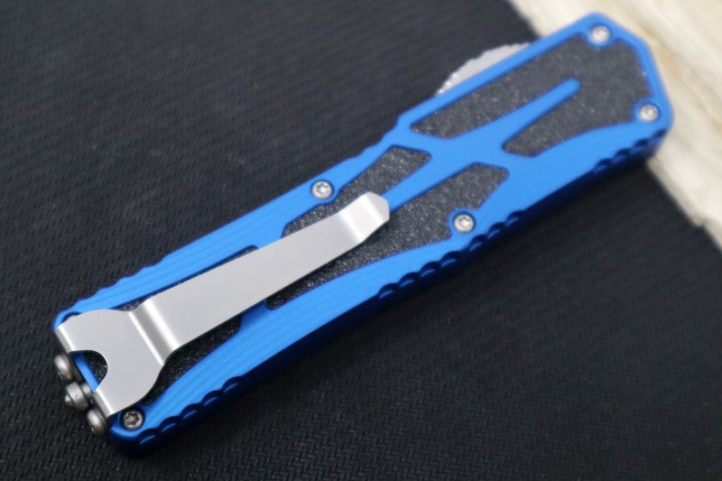 Heretic Knives Colossus OTF - Stonewash Magnacut Drop Point Blade / Blue Anodized Handle w/ Integrated Grip Tape H039-2A-BLU