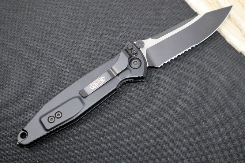 Microtech SOCOM Elite Manual - Black Tactical Partial Serrated Blade / Black Handles w/ Black Inserts 160-2T - Northwest Knives