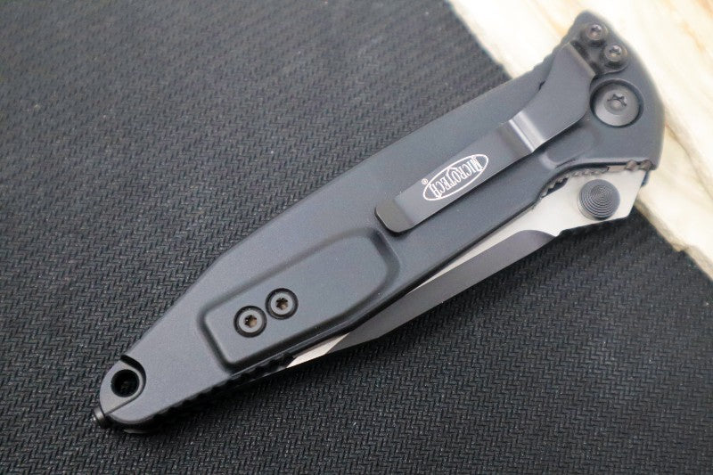 Microtech SOCOM Elite Manual - Black Tactical Partial Serrated Blade / Black Handles w/ Black Inserts 160-2T