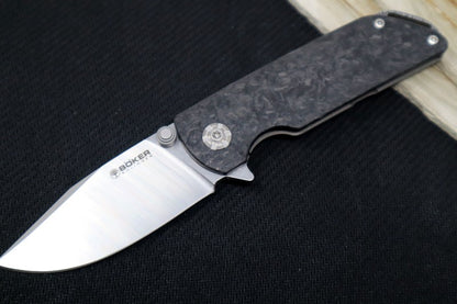 Boker M4 Sherman EDC Flipper -  Magnacut Blade / Carbon Fiber Handle Scales / Ladder Damascus Backspacer - 110665