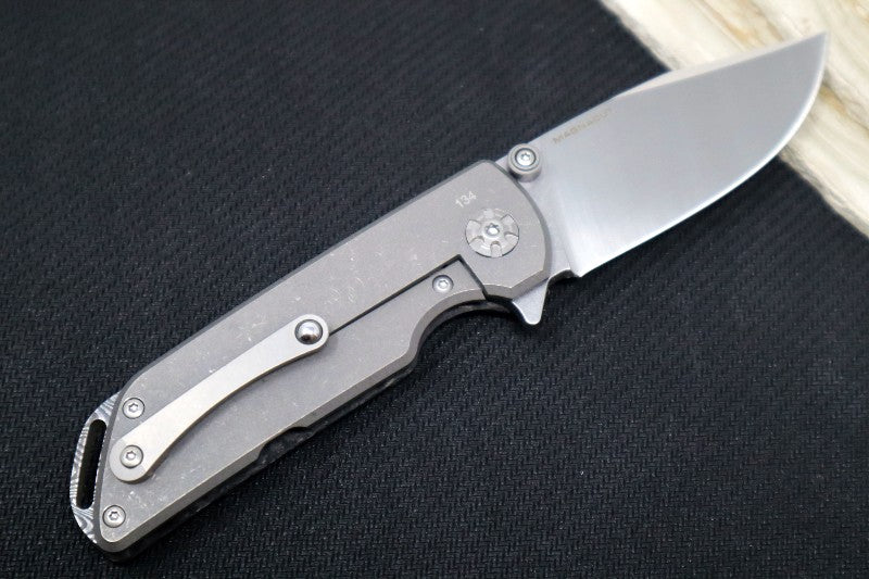 Boker M4 Sherman EDC Flipper -  Magnacut Blade / Carbon Fiber Handle Scales / Ladder Damascus Backspacer - 110665