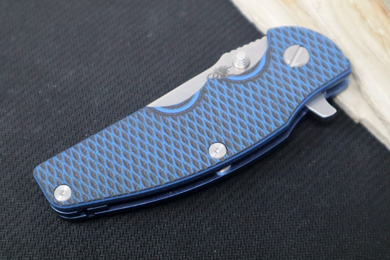 Rick Hinderer Knives Jurassic Slicer - Tri-Way Pivot - Stonewash Blue / Blue Black G-10 Handle / Stonewash Magnacut Blade
