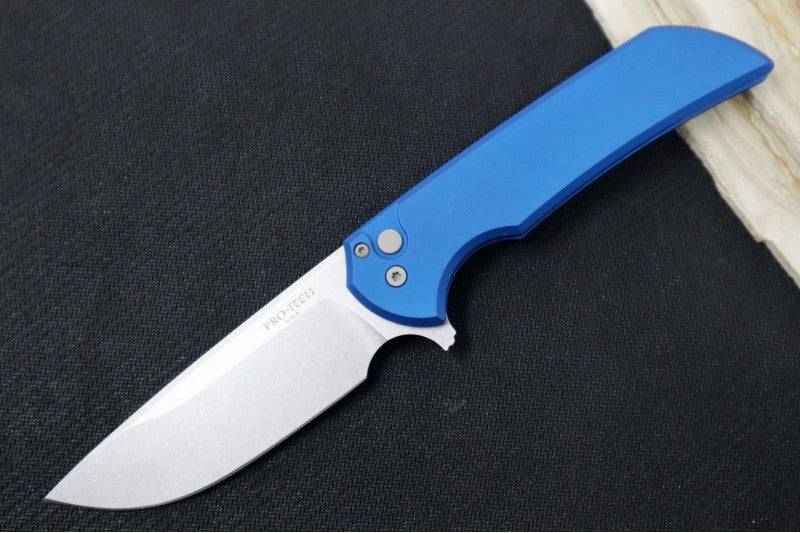 Pro Tech Mordax - Drop Point / Stonewashed Magnacut blade / Blue Aluminum Handle MX101-BLUE - Northwest Knives