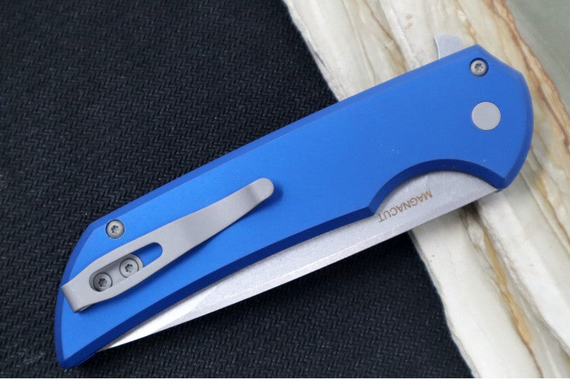 Pro Tech Mordax - Drop Point / Stonewashed Magnacut blade / Blue Aluminum Handle MX101-BLUE - Northwest Knives