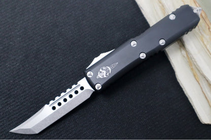 Microtech UTX-85 OTF Signature Series - Hellhound Blade / Stonewash Finish / Black Handle - 719-10S