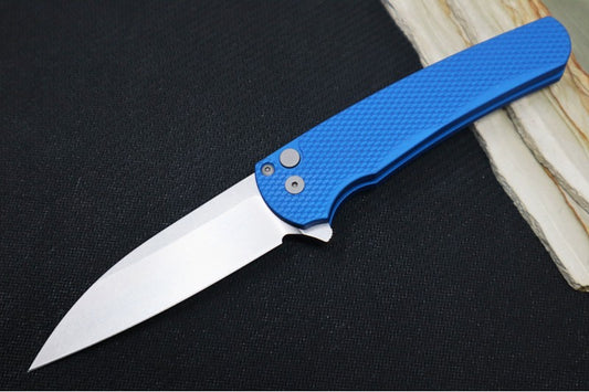 Pro Tech Malibu - Stonewash Magnacut blade / Textured Blue Aluminum Handle 5305-BLUE