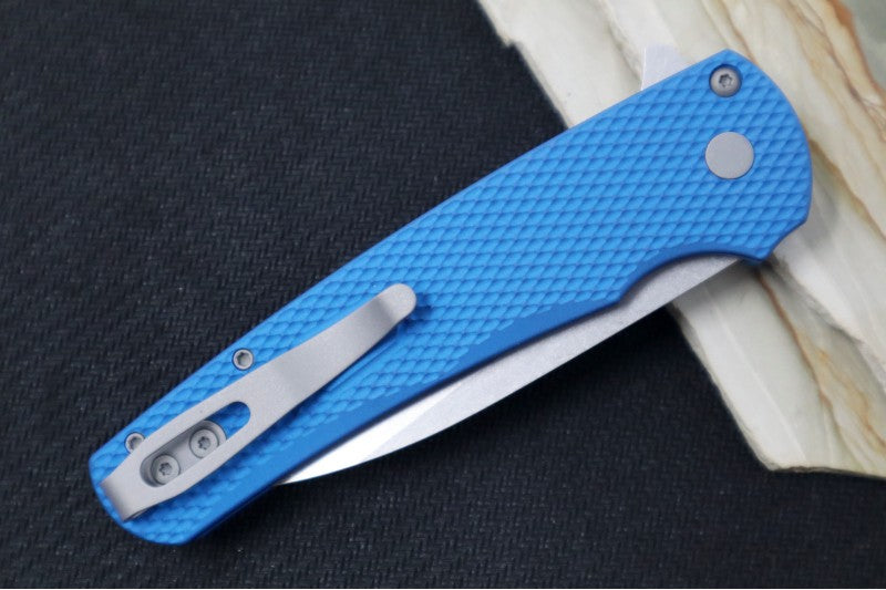 Pro Tech Malibu - Stonewash Magnacut blade / Textured Blue Aluminum Handle 5305-BLUE - Northwest Knives