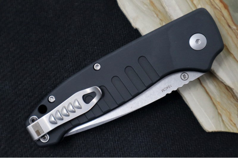 Hogue Knives Ballista - Matte Black Aluminum Handle / 154CM Drop Point Blade / Tumbled Finish 64136