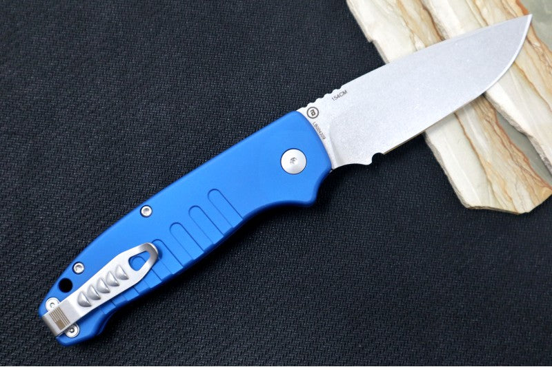Hogue Knives Ballista - Blue Aluminum Handle / 154CM Drop Point Blade / Tumbled Finish 64133