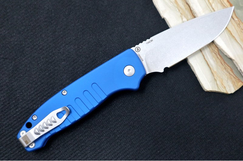 Hogue Knives Ballista - Blue Aluminum Handle / 154CM Drop Point Blade / Tumbled Finish 64133 - Northwest Knives